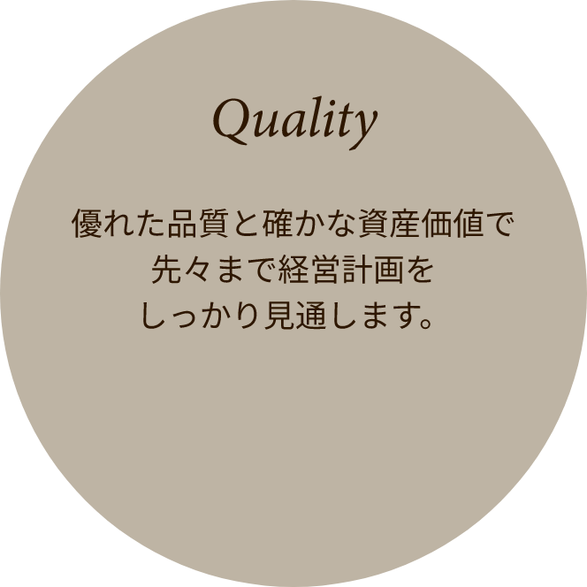 優れた品質と確かな資産価値で先々まで経営計画をしっかり見通します。(クオリティ)