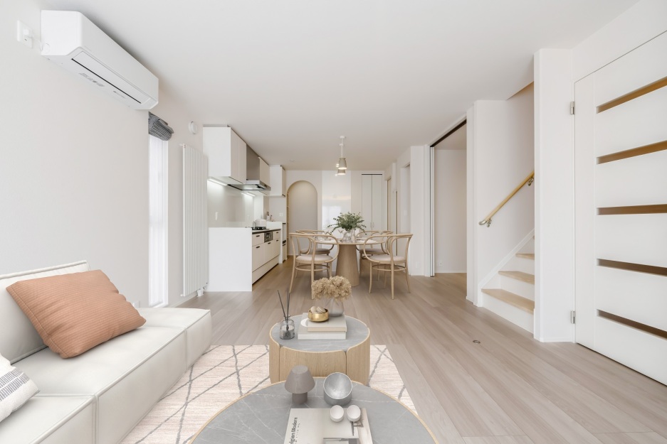 マイタウン桔梗町モデルハウスNo.12_【加工後LDK】2025年5月撮影（※画像は実際の写真に家具・調度品をCG合成したものです。）